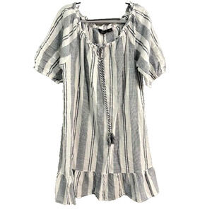 Mille Gabriele Vertical Stripe Cotton Dress Short Sleeve Ruffle Hem XL